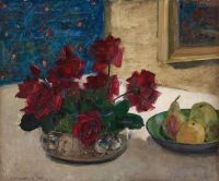 Olle Hjortzberg (Sweden, 1872-1959) Still life with roses and fruit