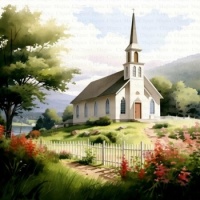 Rural Church with Flowers