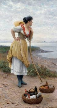 Eugene de Blaas - Daydreaming by the Shore