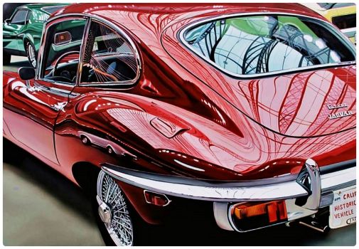 Jaguar E-Type Oil on Canvas Realistic Painting