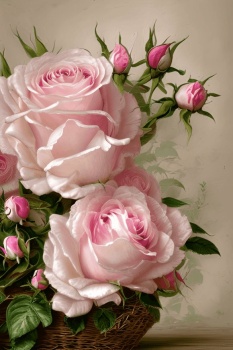 Solve Soft Pink Roses in a Basket jigsaw puzzle online with 70 pieces