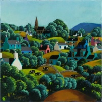 Cows Grazing by the Village by George Callaghan