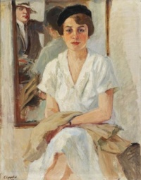 Another woman - Jo - whom I seem to recognize.  "The Painter and Jo" (self portrait and portrait),1928
