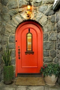 Mediterranean-style Front Door in Southwest Red