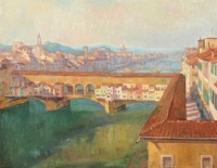 Einar Wegener/Lili Elbe (Danish, 1882–1931), A View of the River Arno, toward Ponte Vecchio in Florence