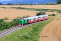 Motorová lokomotiva T334.0866 " Rosnička" s výletním vlakem před zastávkou Železnice