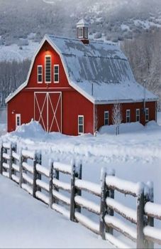 Red Barn In Fresh Snow