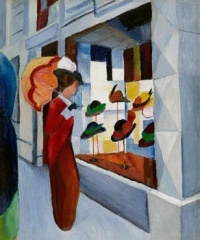 August Macke - (German, 1887 - 1958) - Lady with Umbrella in front of Hat Shop, 1914. / Resize from 9 to 195 pieces.