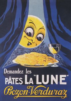Moon and Pasta, Whimsical Vintage Art