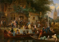 Canal boat in front of the tavern