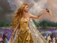 Golden Fairy in a Field of Flowers 