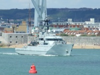 HMS Mersey, leaving Portsmouth, Hampshire