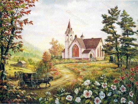Nostalgia Church with Horse and Buggy by Marilyn Rea