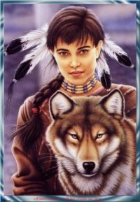 Native American and wolf