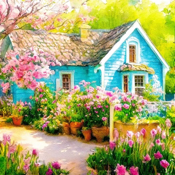Solve Blue Cottage 600 jigsaw puzzle online with 600 pieces