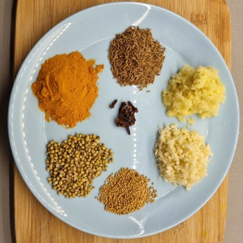 Making a curry paste.