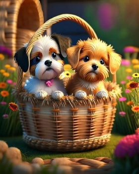 Solve Puppies in a Basket - art jigsaw puzzle online with 42 pieces