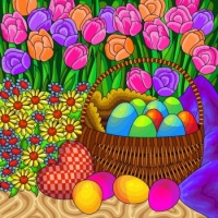 Colorful Easter Eggs and Flowers