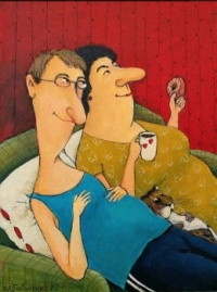 Irina Babichenko Artwork   -   'Contentment, a Donut &amp; a Cuppa'