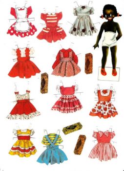 Solve Vintage Black Paper Doll With So Many Cute Little Dresses jigsaw puzzle online with 130 pieces