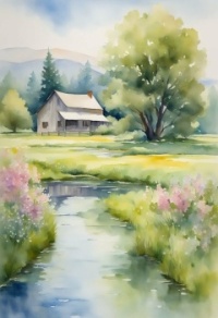 Serene Stream in Spring Meadow