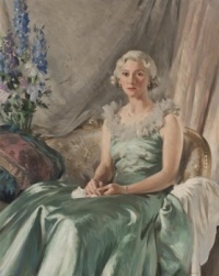 Stanley Cursiter - Three quarter length portrait of Lady Nina Fraser in blue gown