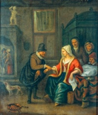 A medical practitioner taking a woman's pulse