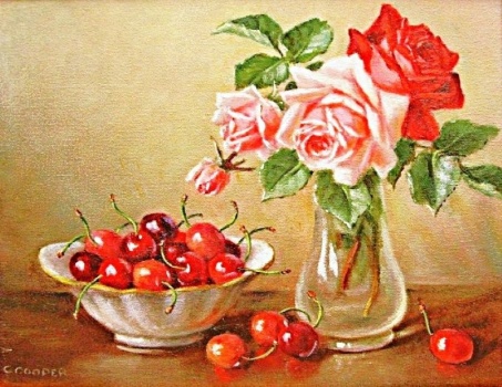 Solve Cherries & Roses (1960) jigsaw puzzle online with 63 pieces