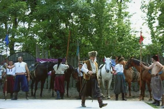 Horsemen and Entertainers on Khortitsa Island of the Cossacks Outside of Zaporozhye, Ukraine
