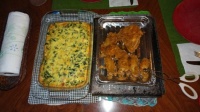 bacon & spinach quiche and fried chicken