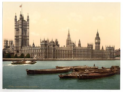 London, Palce of Westminster (Houses of Parliament). Circa 1900. Photochromatic image.