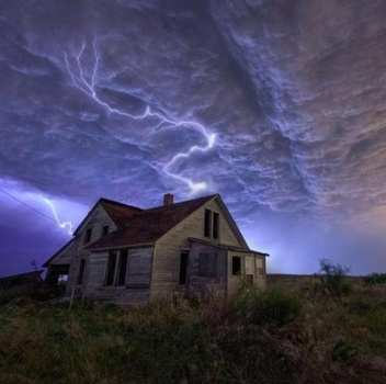 Lightning over Abandoned Home in Nebraska, USA