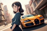 A girl with a very fast car
