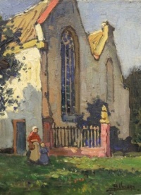Figures at a Church ~Ben Viegers (Dutch, 1886-1947)