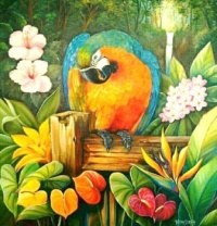 PARROT AND FLOWERS