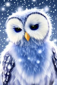 Sad Blue Owl in the Snow