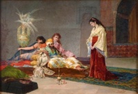 El Pachá y sus favoritas", 19th Century oil on panel by José de Cala y Moya 1878