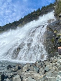 Waterfall at Mendenhall Glacier, Juneau. Alaska