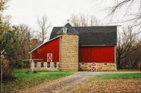 Red Barn With A Stone Silo...