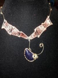 blue goldstone brass and copper necklace