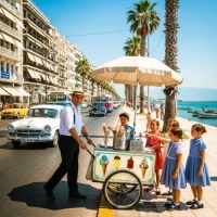 Street ice cream vendor in Thessaloniki in the 1960s