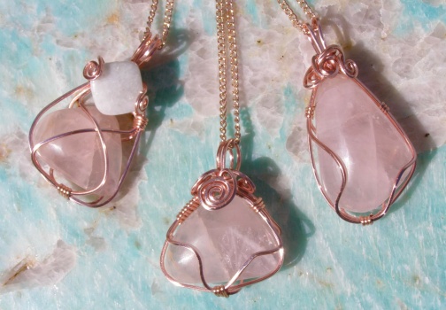 Rose Quartz wire-wrapped pendants