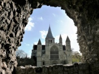Rochester Cathedral, through a hole in the wall of the nearby Rochester Castle