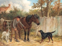 James Hardy Jnr. (British, 1832–1889), A Young Gamekeeper with a Pony and Dogs (1884)