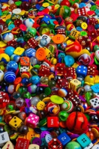Dice and marbles and buttons...oh my