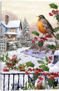 Seasonal Art - Winter - Birds - Robin & House