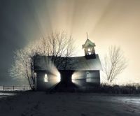 Abandoned Church in the Snow (lighted from behind)