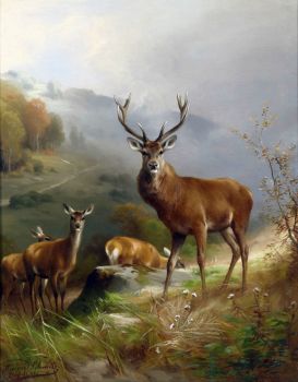 deer-stag-vintage-painting beauty in the mountains