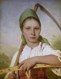 Aleksei Venetsianov - (Russian, 1780 - 1847) - Peasant Woman with a Scythe and Rake, before 1825. / Resize from 12 to 357 pieces.
