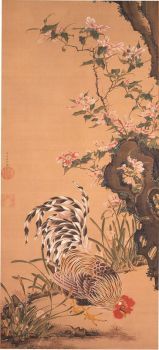 Japanese rooster silk painting